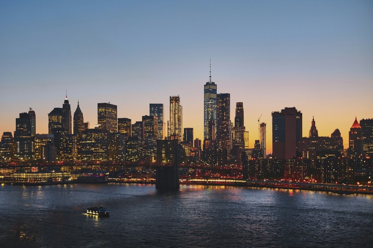 City skyline at dusk